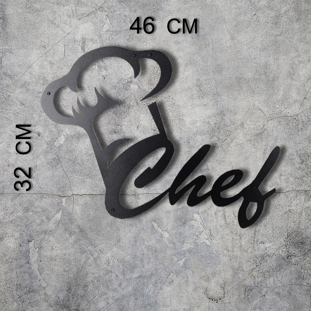 Acessório Decorativo de Parede Chef em Metal Preto - 32x46cm