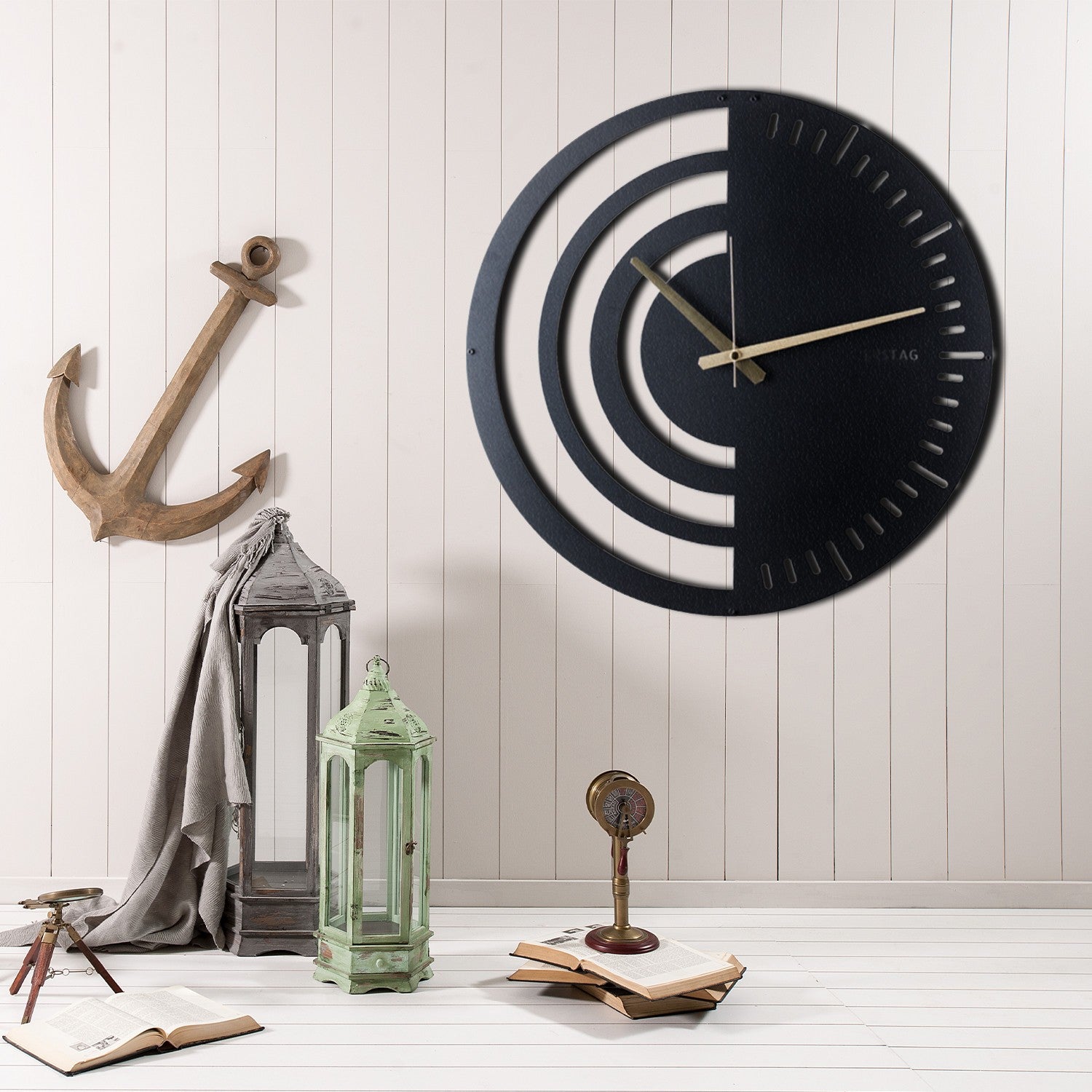 Relógio de Parede Decorativo Chrono - Metal Preto 50x50cm - Design Moderno para Decoração de Interiores