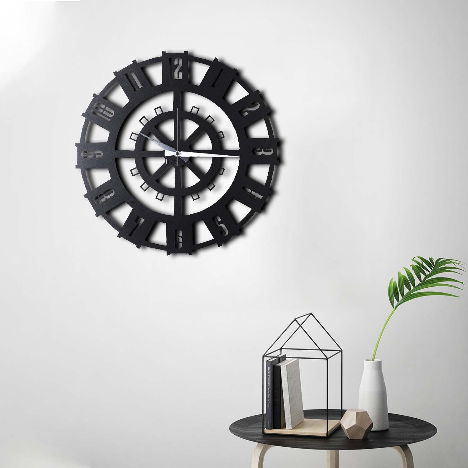 Relógio de Parede Decorativo em Metal Preto Stone - 50x50cm - Design Moderno para Decoração de Interiores