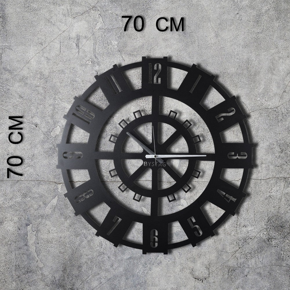 Relógio de Parede Decorativo Stone XL - Metal Preto 70x70cm - Design Moderno para Decoração de Interiores