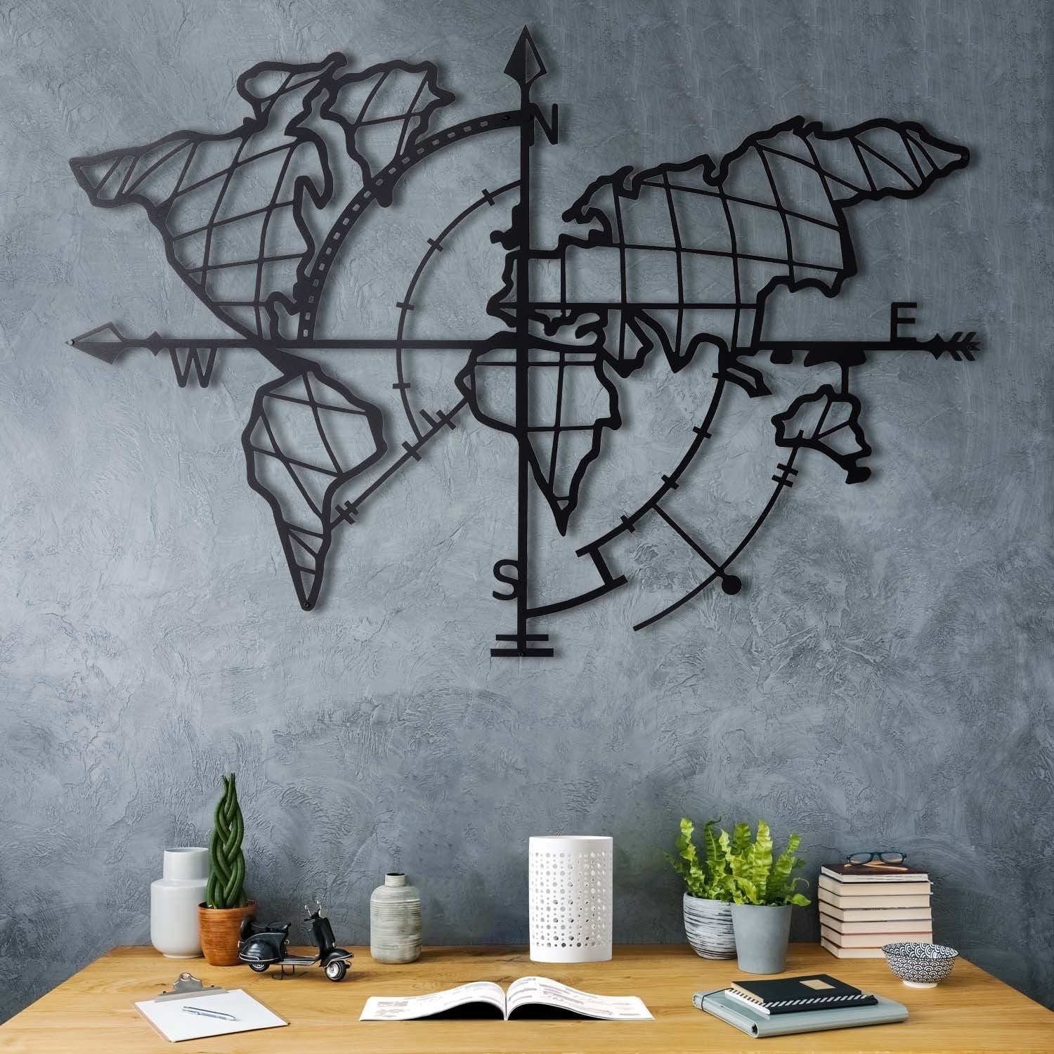 Acessório de parede decorativo de metal preto elegante, 65 x 95 cm | 100% metal, 2 mm de espessura | Fácil montagem na parede para decoração moderna de casa