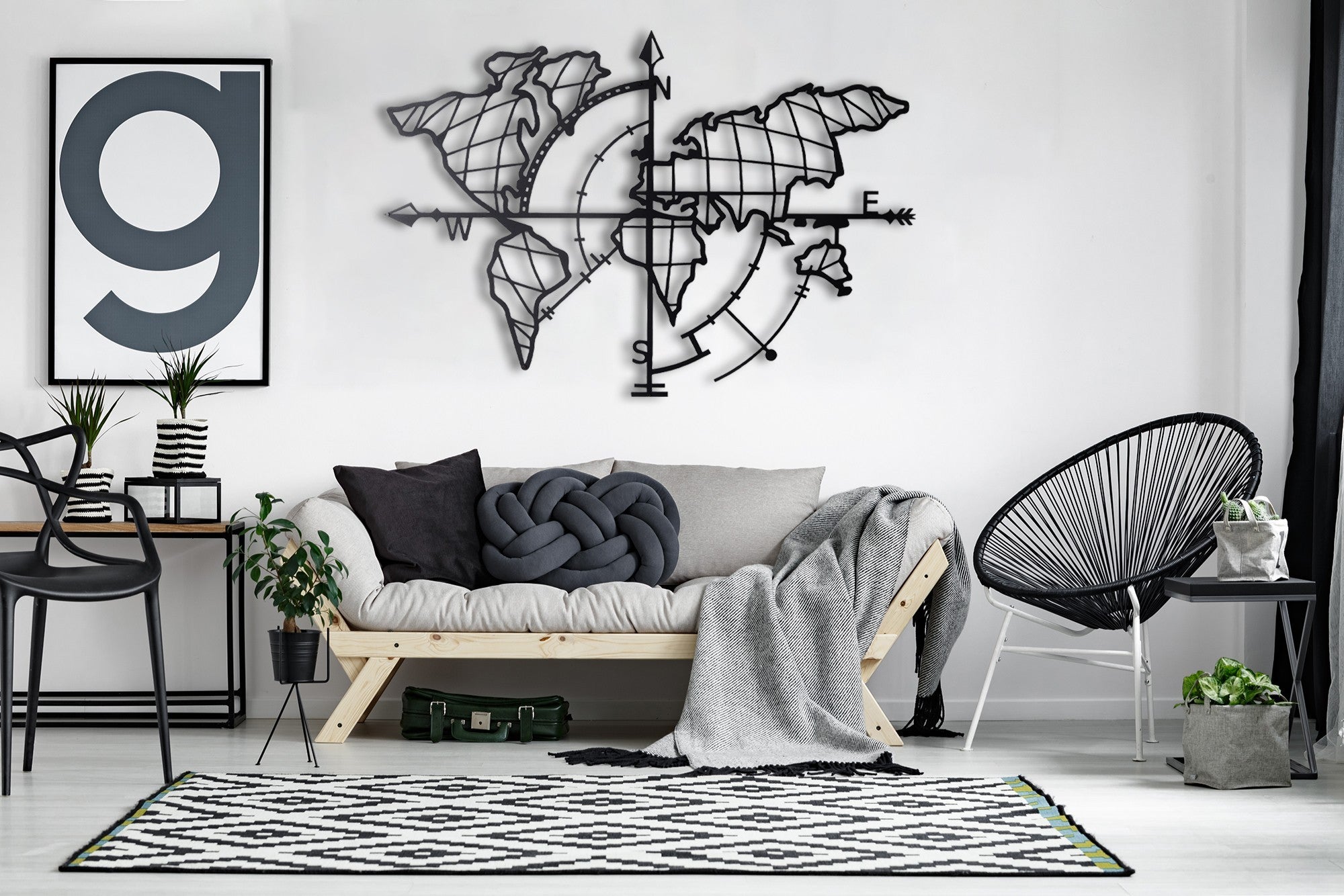 Acessório de parede decorativo de metal preto elegante, 65 x 95 cm | 100% metal, 2 mm de espessura | Fácil montagem na parede para decoração moderna de casa