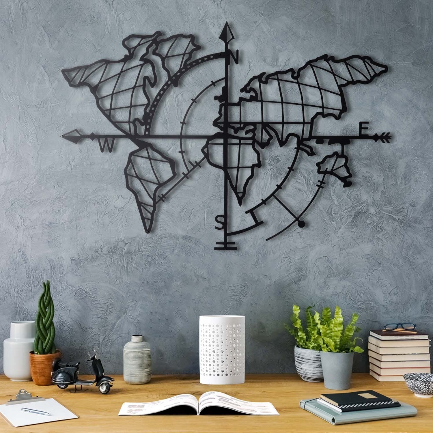 Acessório de parede decorativo de metal preto elegante, 65 x 95 cm | 100% metal, 2 mm de espessura | Fácil montagem na parede para decoração moderna de casa