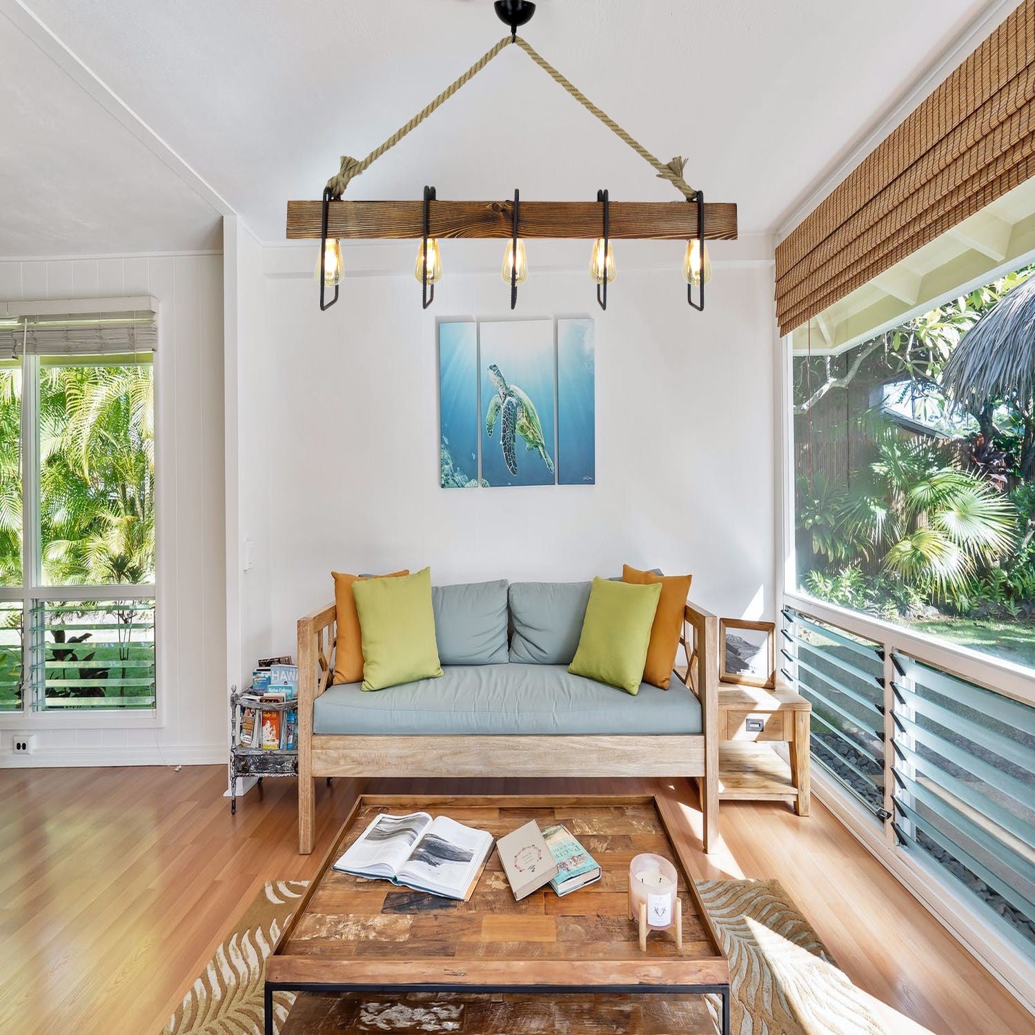 Candeeiro de Teto – 100 x 11 x 55 cm – Nogueira, Preto e Bege – Pinho maciço