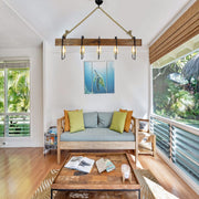 Candeeiro de Teto – 100 x 11 x 55 cm – Nogueira, Preto e Bege – Pinho maciço