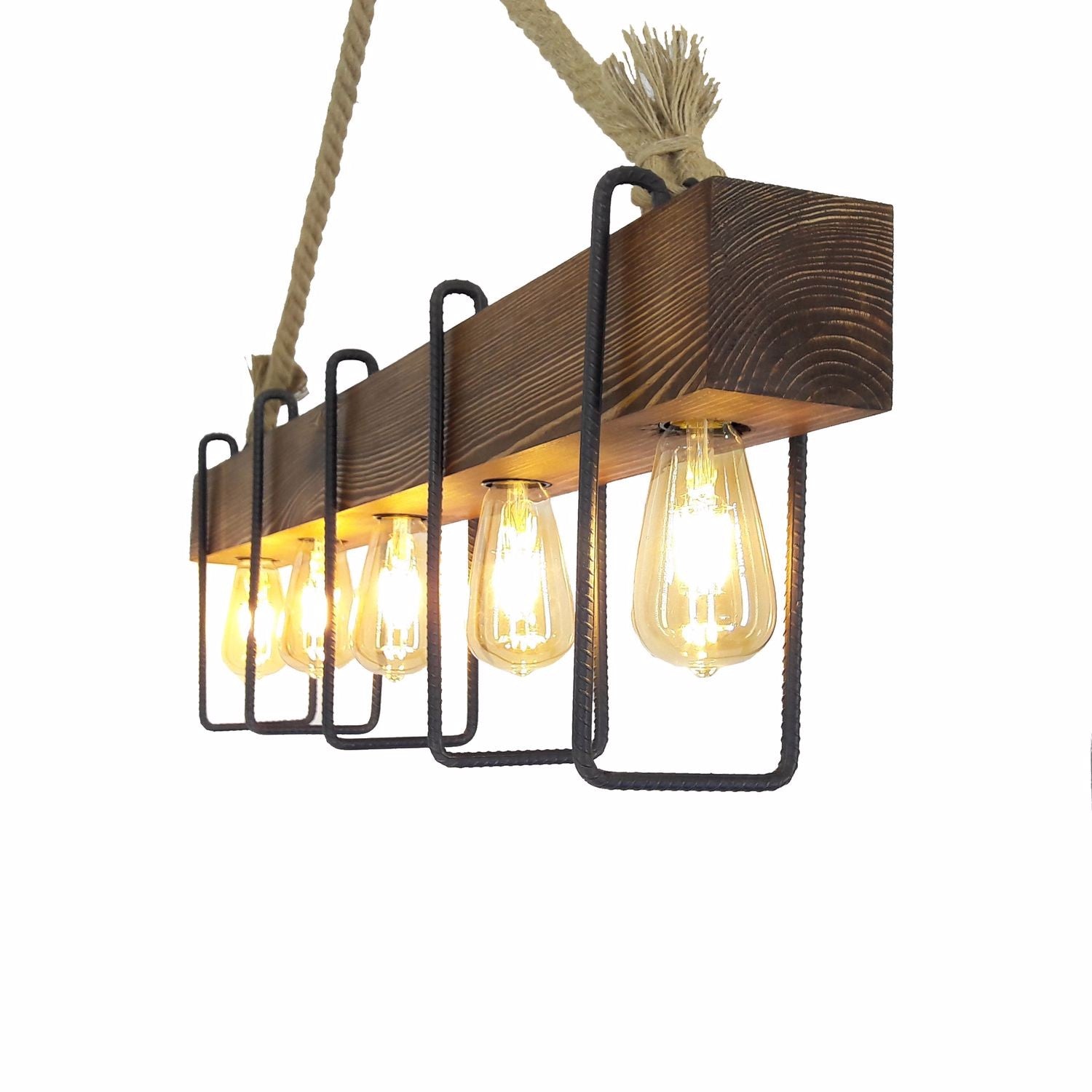 Candeeiro de Teto – 100 x 11 x 55 cm – Nogueira, Preto e Bege – Pinho maciço