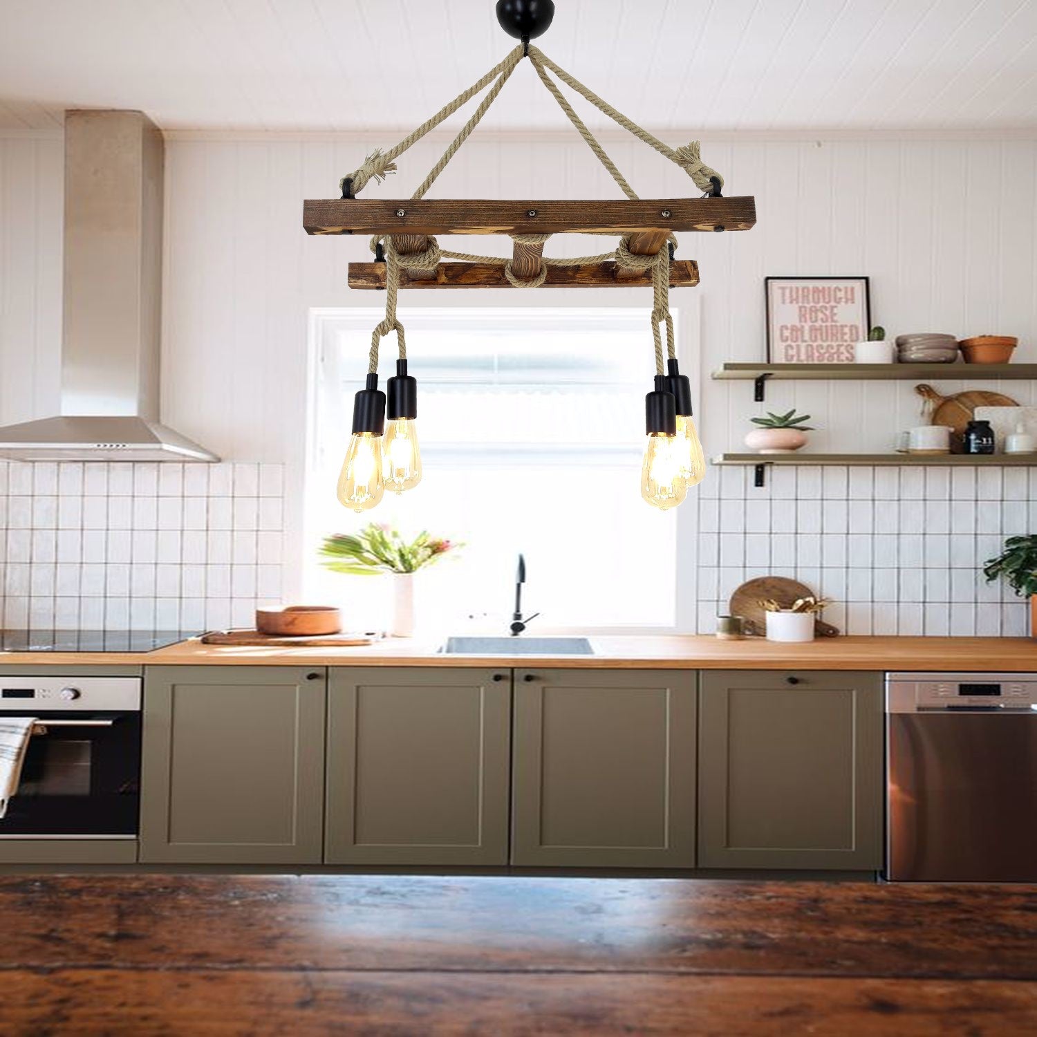 Candeeiro de Teto – 80 x 34 x 60 cm – Nogueira – Pinho maciço