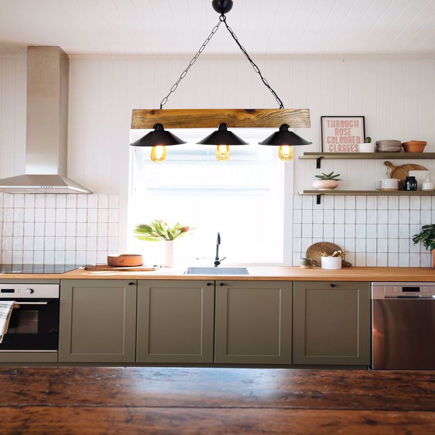 Candeeiro de Teto – 80 x 22 x 65 cm – nogueira e preto – pinho maciço