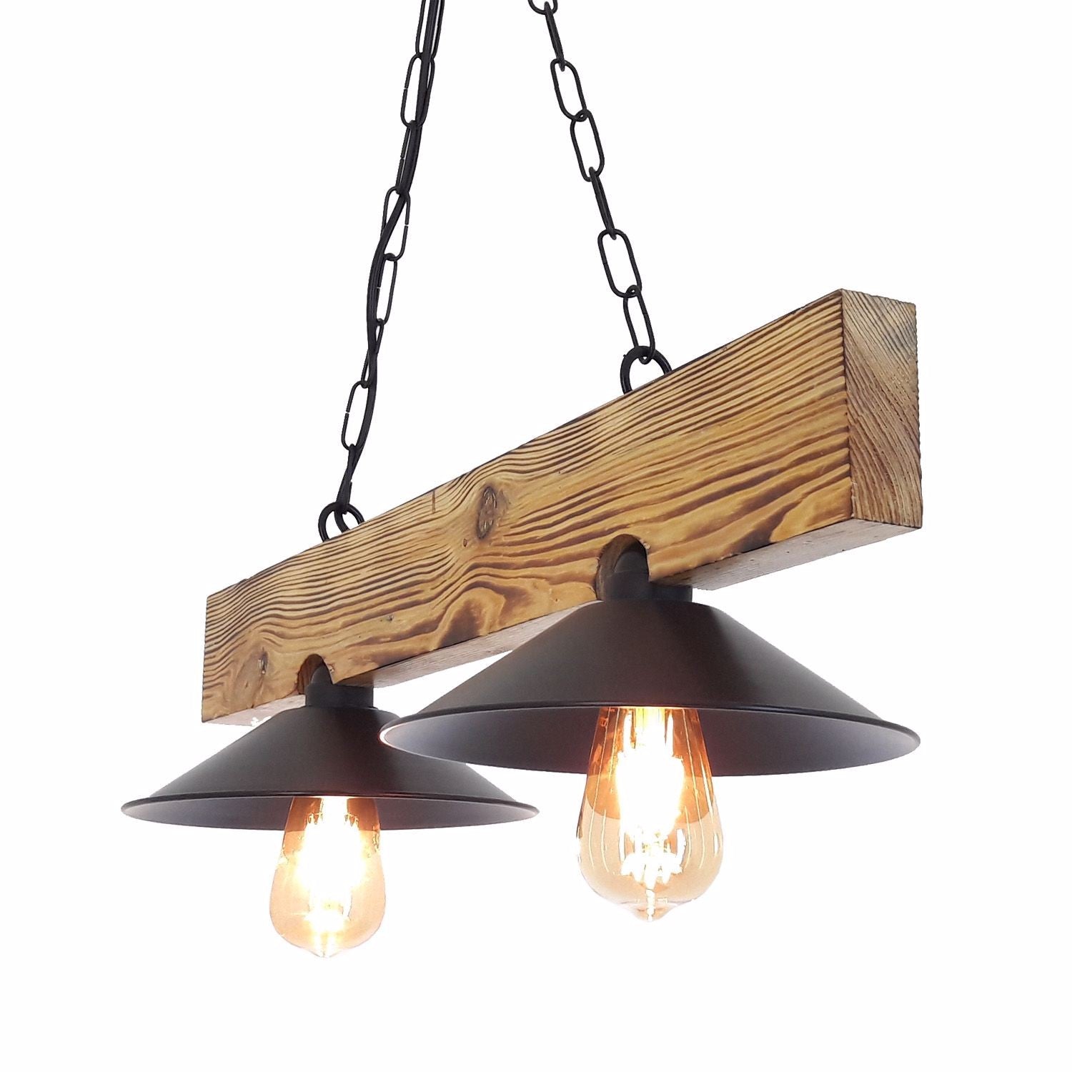 Candeeiro de Teto moderno feito à mão, nogueira e preto, 60 x 22 x 65 cm | 100% abeto, 2 x E27 máx. 40 W | Design industrial e rústico elegante para qualquer espaço
