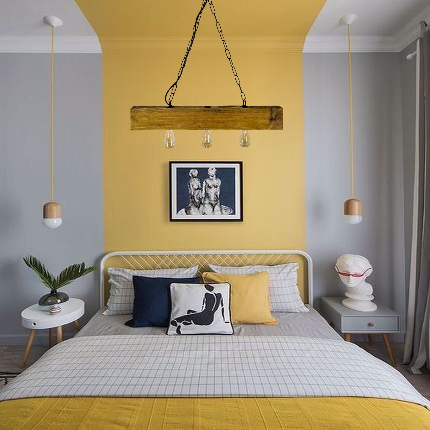 Candeeiro de Teto Marrom Feito à Mão, 60 x 65 cm | 100% Madeira Comprimida, 3 x E27 máx. 40 W | Design Rústico Moderno, Perfeito para Decoração e Ambientes