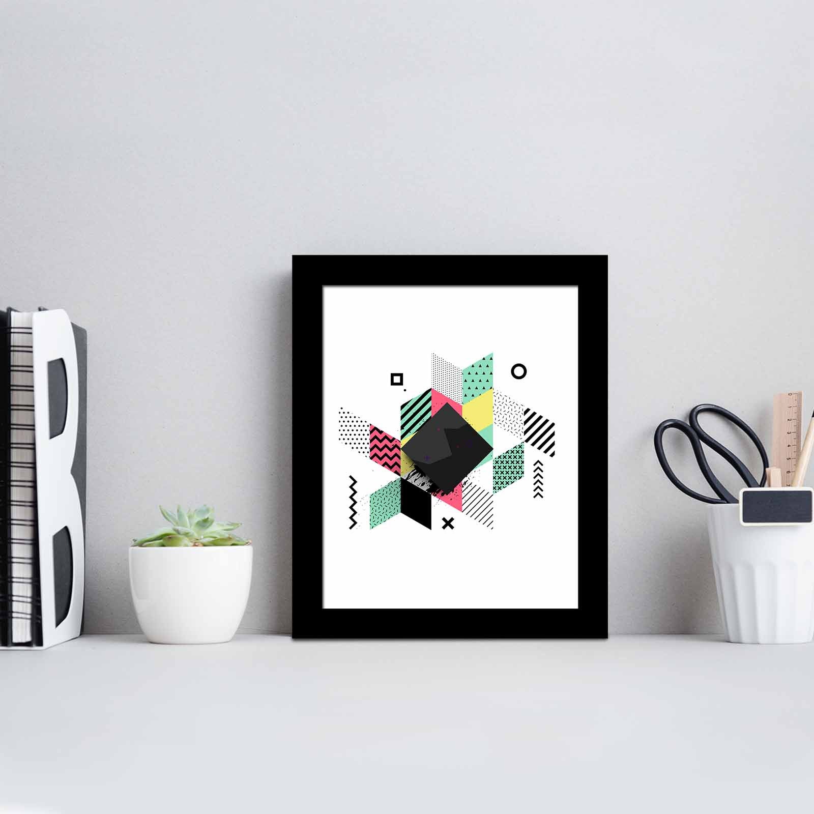 Quadro Decorativo MDF Emoldurado Multicolor SCT-034 - Arte Moderna para Decoração de Interiores 23,5x28,5cm