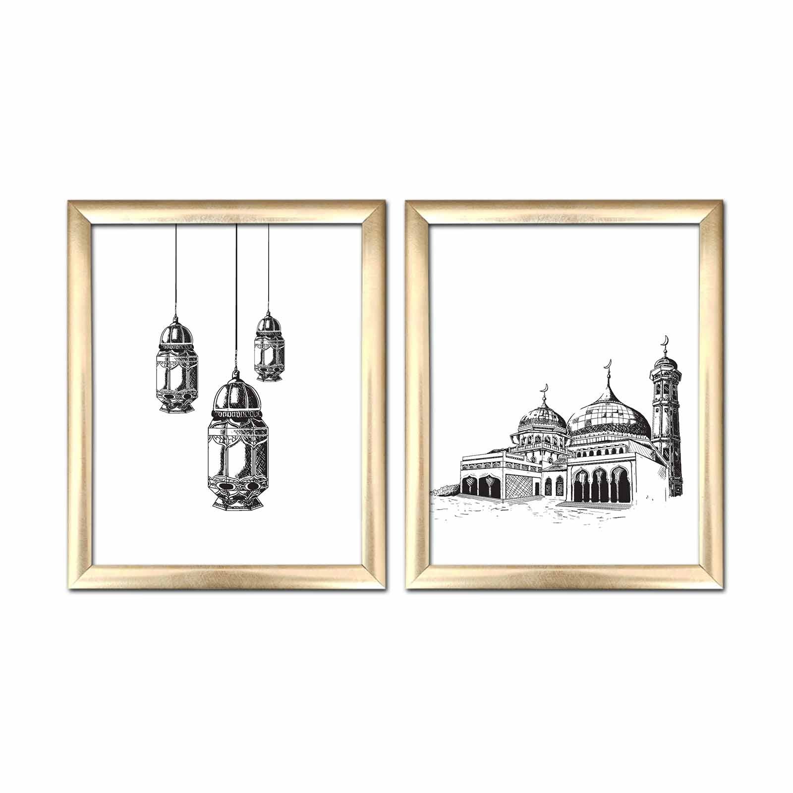 Conjunto de 2 Quadros Decorativos MDF Multicolor com Moldura - 50x28,5cm - Arte Moderna para Decoração de Interiores