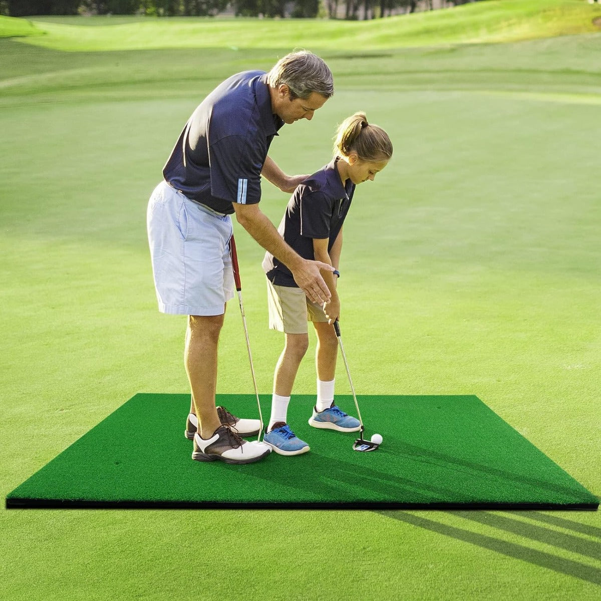 Tapete de Golfe 150 x 100 cm com 3 Tees de Borracha para Interior e Exterior Profissionais e Iniciantes Verde