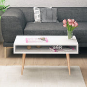 Mesa de Centro Moderna de 2 Andares, Branca, 80 x 53,6 x 45 cm | Painel de Partículas 100% Revestido em Melamina, 18 mm de Espessura, Pernas de Madeira Resistente | Design Elegante e Funcional
