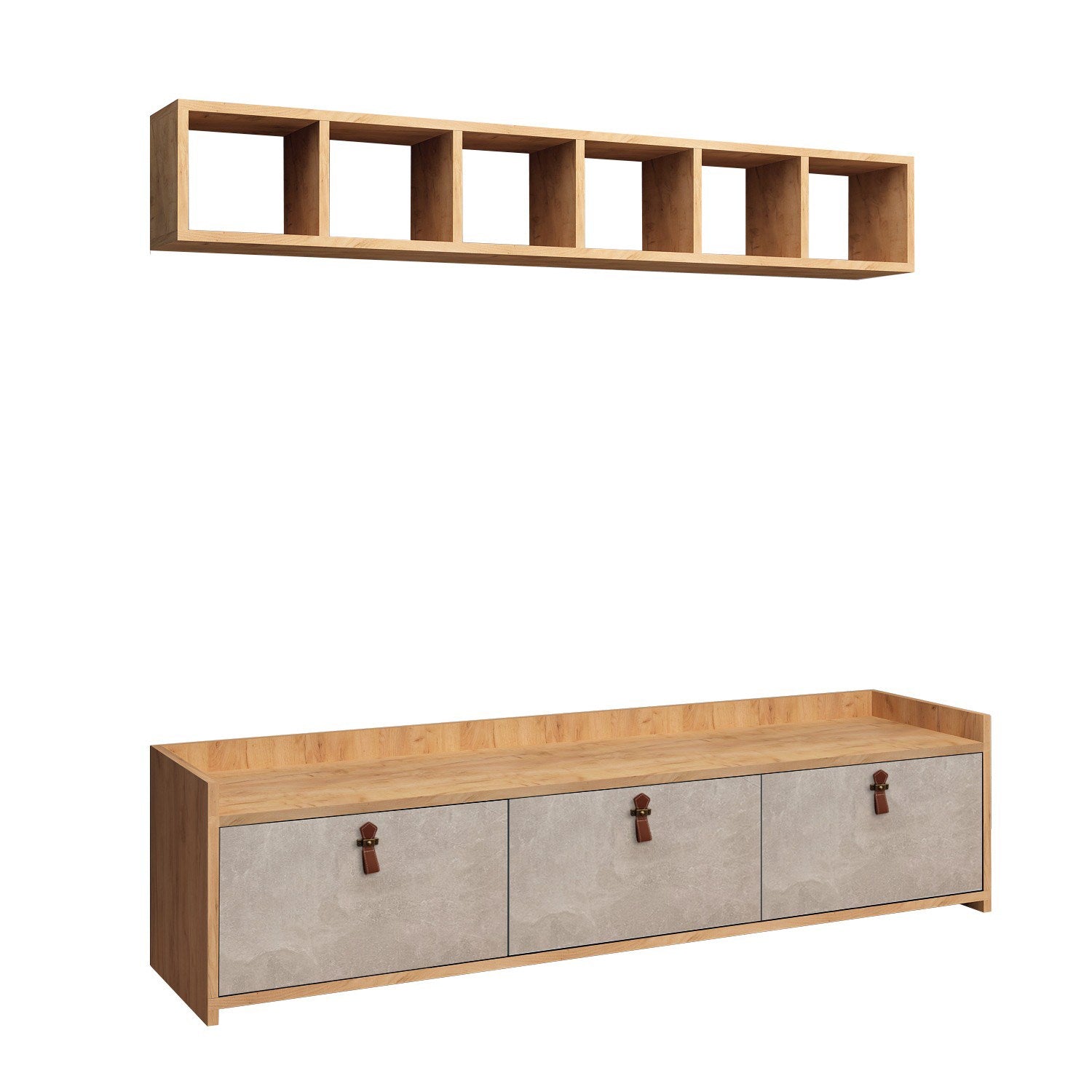 Móvel de TV – 150 cm x 45 cm x 35 cm – Carvalho e Branco – Painel de partículas