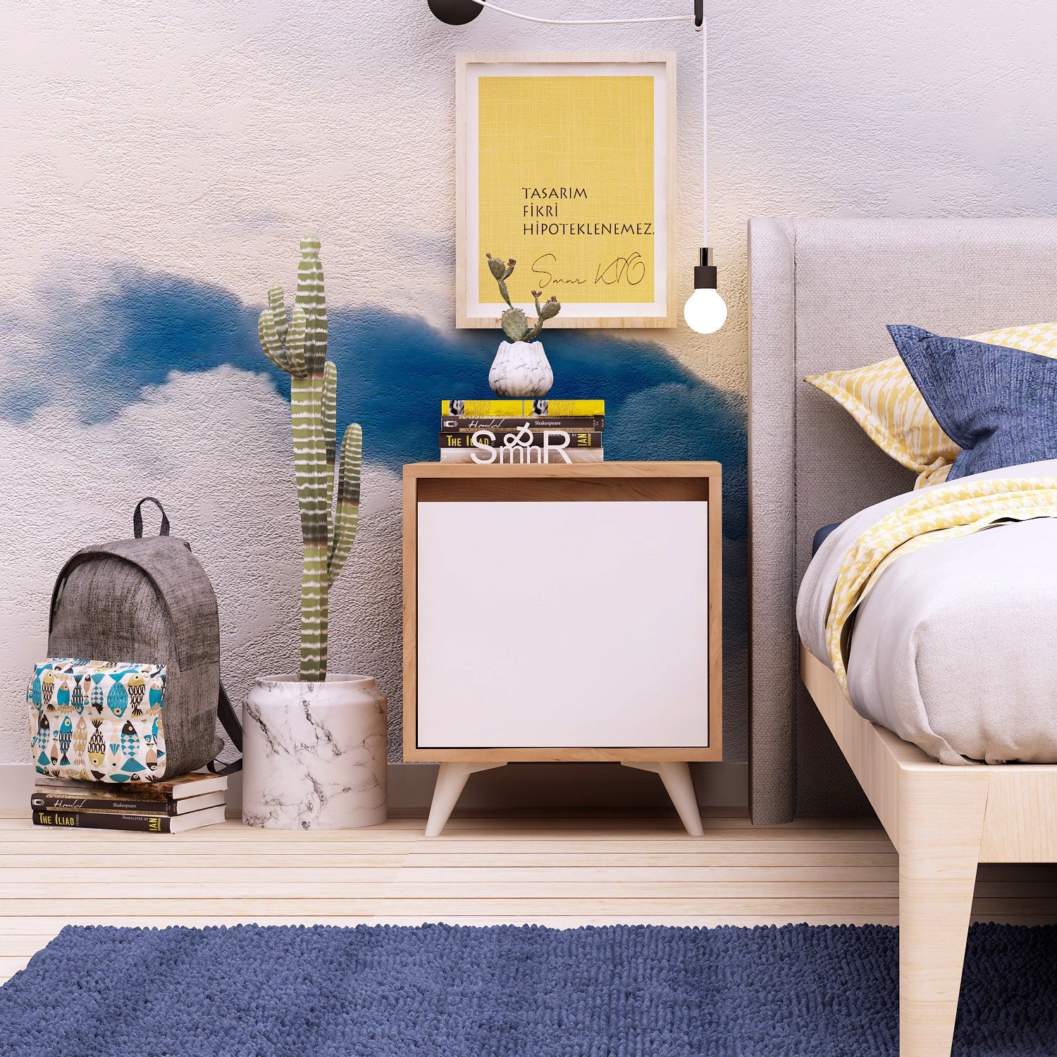 Mesa de Cabeceira Moderna com Prateleiras, Carvalho e Branco, 45 x 52 x 40 cm | Painel de Partículas 100% Revestido com Melamina, 18 mm de Espessura | Design Escandinavo Elegante para Casa e Hotel