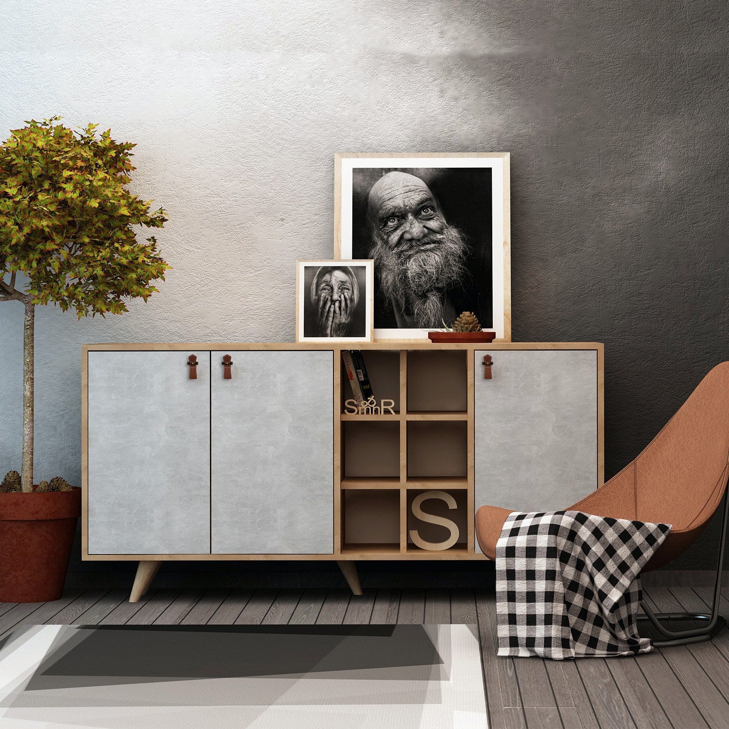 Aparador Moderno – 140 x 89 x 40 cm – Carvalho e Branco – 100% Melamina e Madeira