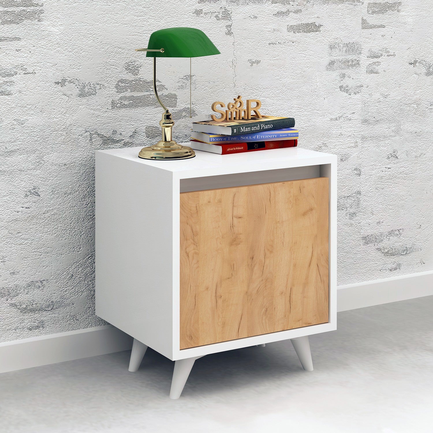 Mesa de Cabeceira Moderna com Prateleiras, Carvalho e Branco, 45 x 52 x 40 cm | Painel de Partículas 100% Revestido com Melamina, 18 mm de Espessura | Design Escandinavo Elegante para Casa e Hotel