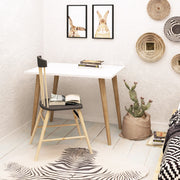 Secretária de Estudo Moderna – 80 x 60 x 74 cm – Branca – Painéis de partículas revestidos a melamina com pernas de madeira