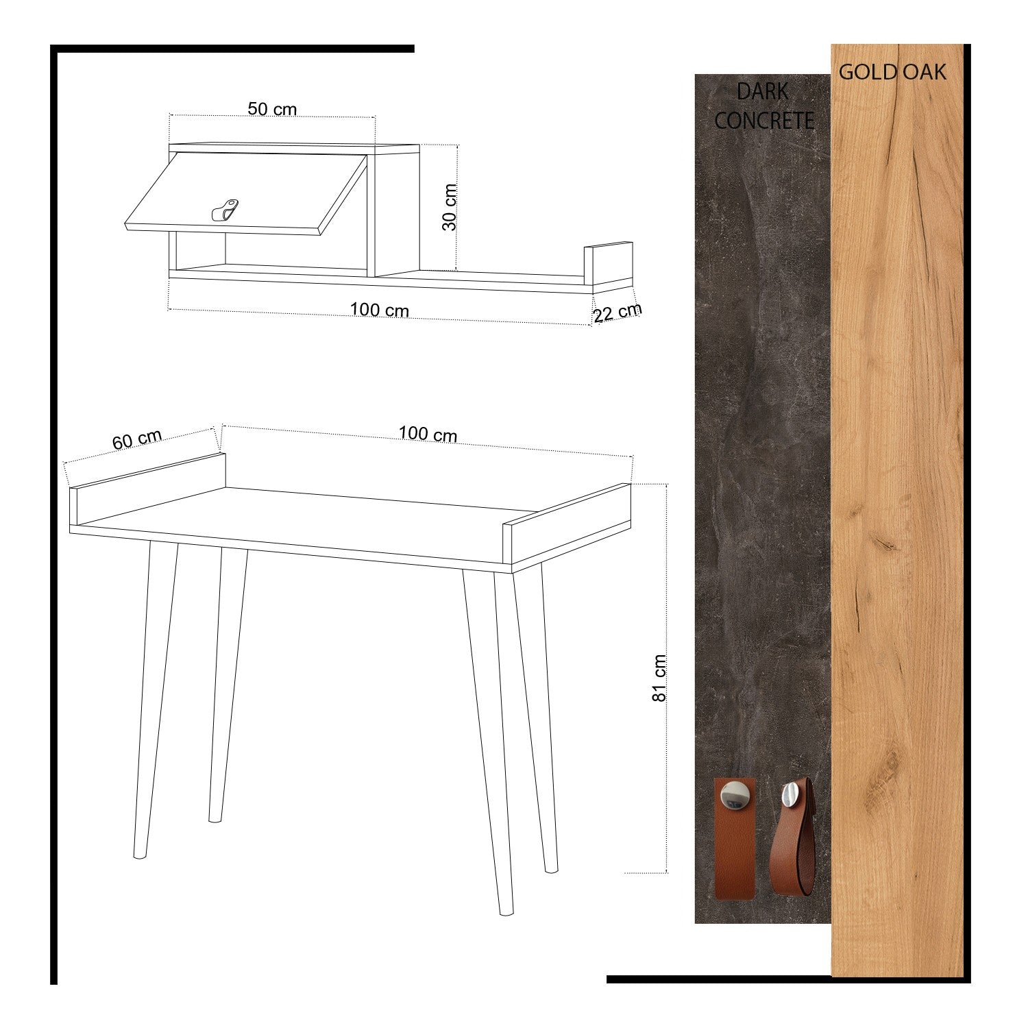 Secretária de Estudo – 100cm x 81cm x 60cm – Carvalho e Cinza Escuro – Painel de Partículas Revestido a Melamina