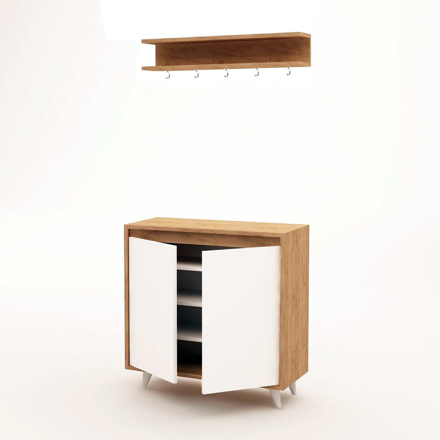 Conjunto para hall de entrada – 80 cm x 35 cm x 100 cm – Carvalho e Branco – Painéis de Partículas
