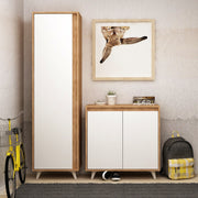 Sapateira moderna, carvalho e branco, 80 x 100 x 35 cm | Painel de partículas 100% revestido em melamina, 18 mm de espessura | Montável na parede, design elegante e funcional