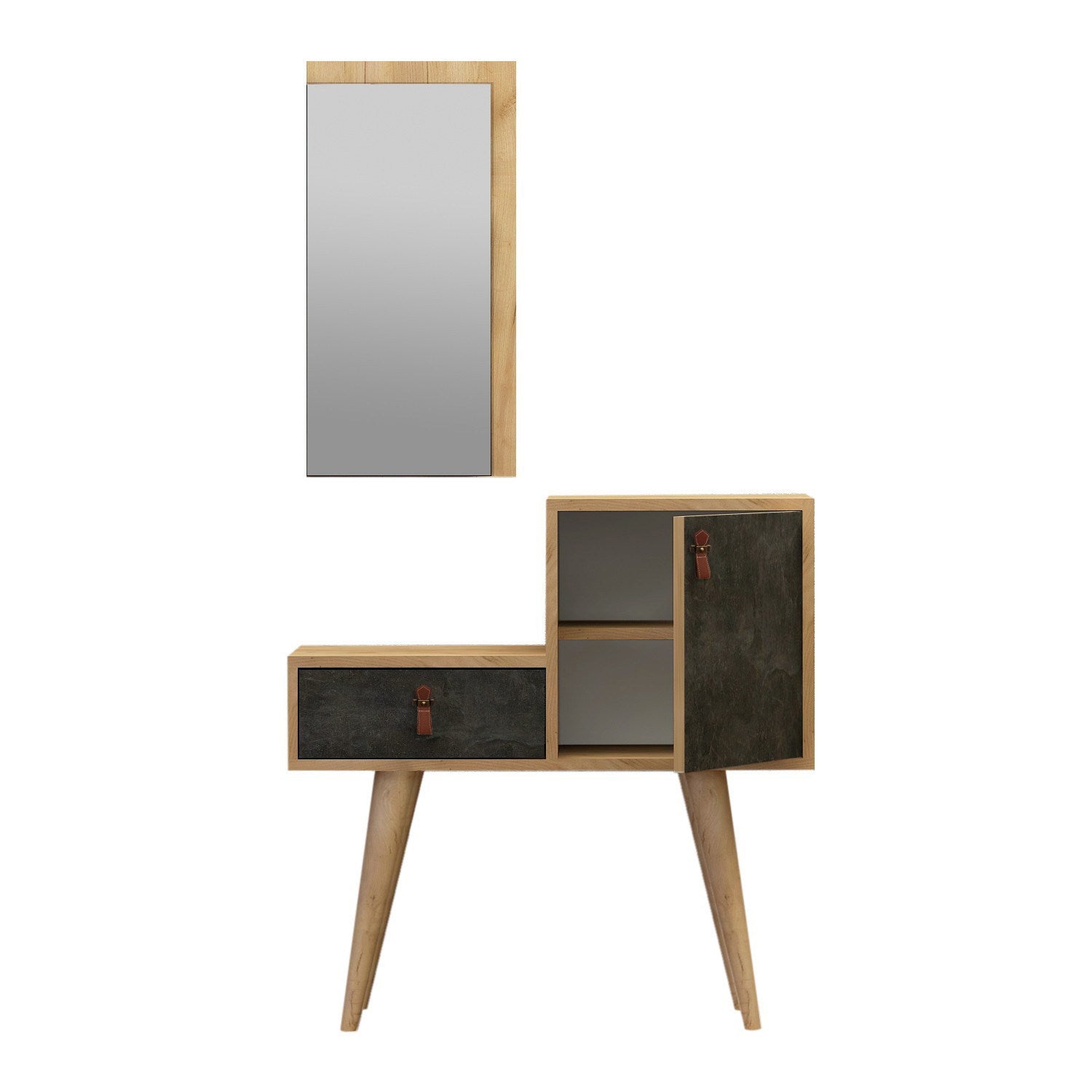 Conjunto para Hall de Entrada – 80 cm x 80 cm x 40 cm – Cinza Escuro e Carvalho – Painel de Partículas