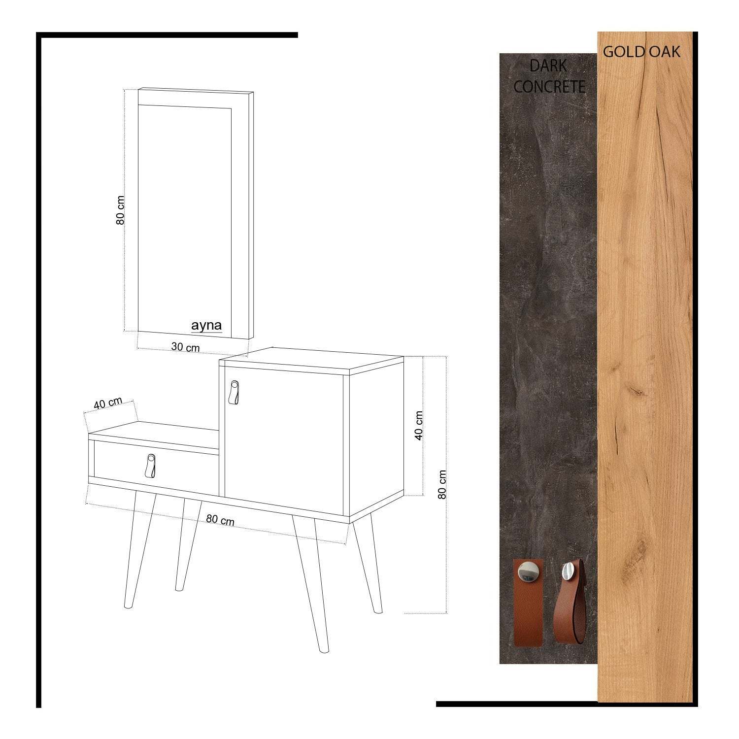 Conjunto para Hall de Entrada – 80 cm x 80 cm x 40 cm – Cinza Escuro e Carvalho – Painel de Partículas