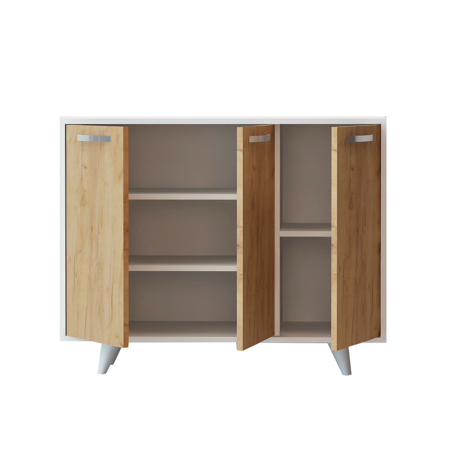 Armário multiuso – 100cm x 82cm x 35cm – Carvalho e Branco – painel de partículas revestido a melamina