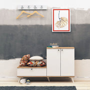 Suporte de hall moderno com sapateira e ganchos de parede, carvalho e branco, 120 x 76 x 30 cm | 100% revestido em melamina, 1 gaveta, várias prateleiras | Design elegante e funcional