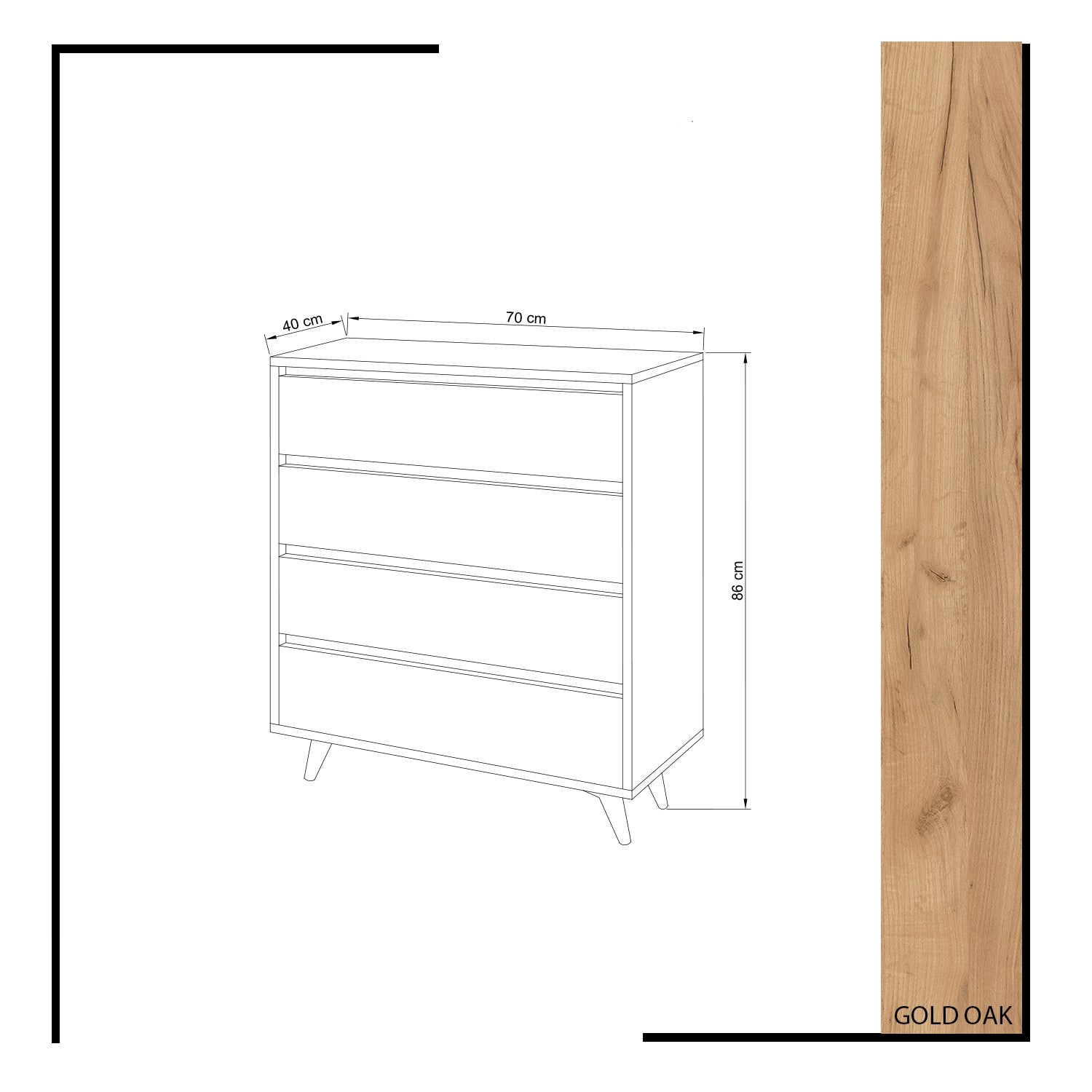 Cómoda – 70 cm x 86 cm x 40 cm – Carvalho e Preto – Melamina
