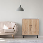 Armário Multiusos – 90 cm x 35 cm x 113 cm – Carvalho e Preto – Painéis de partículas revestidos a melamina