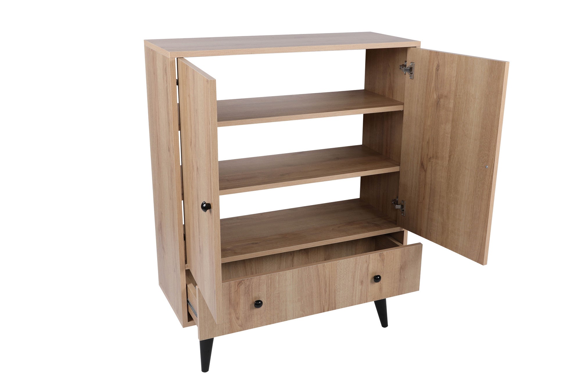 Armário Multiusos – 90 cm x 35 cm x 113 cm – Carvalho e Preto – Painéis de partículas revestidos a melamina