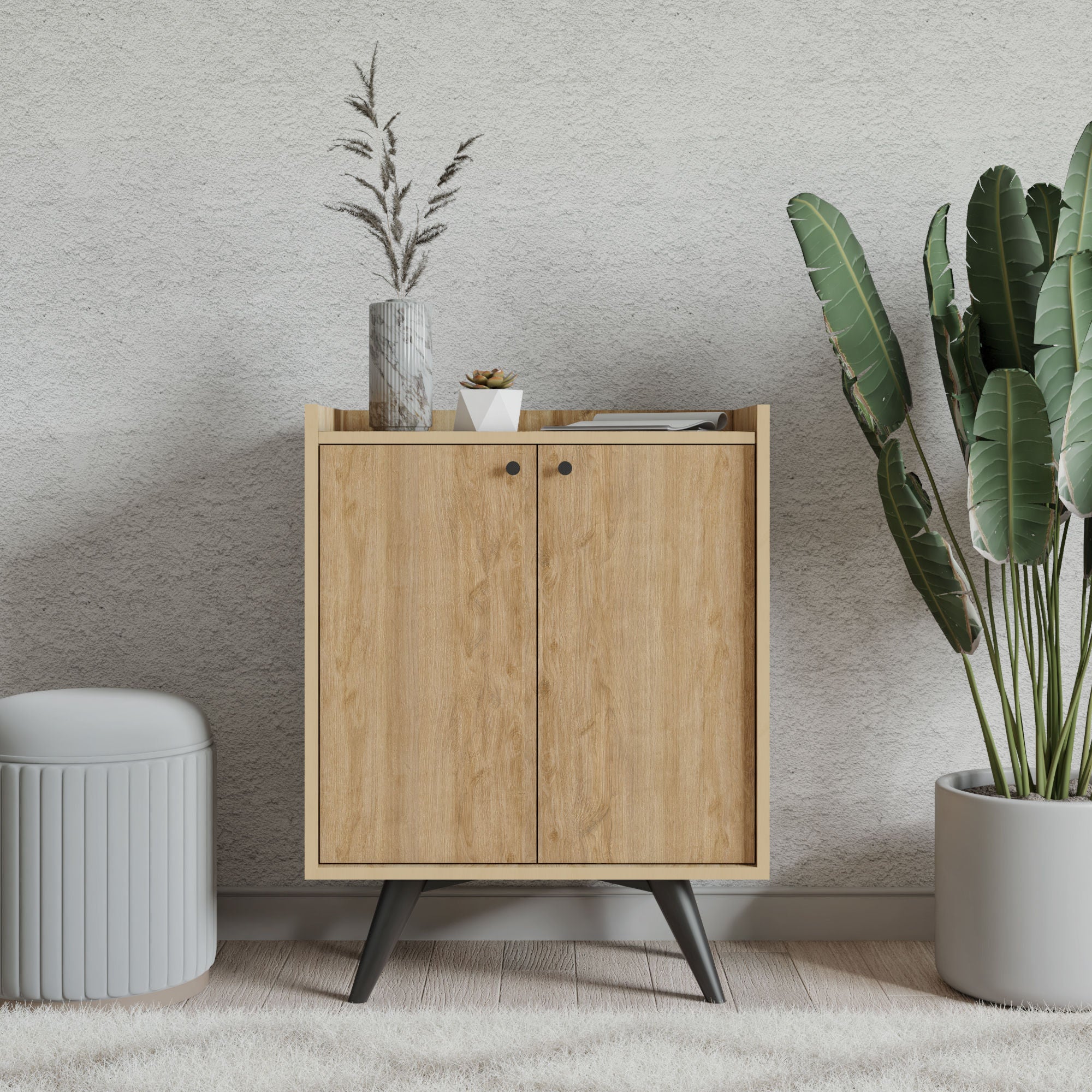 Armário multiusos – 70cm x 40cm x 91.5cm – Carvalho e Preto – Painéis de partículas revestidos a melamina