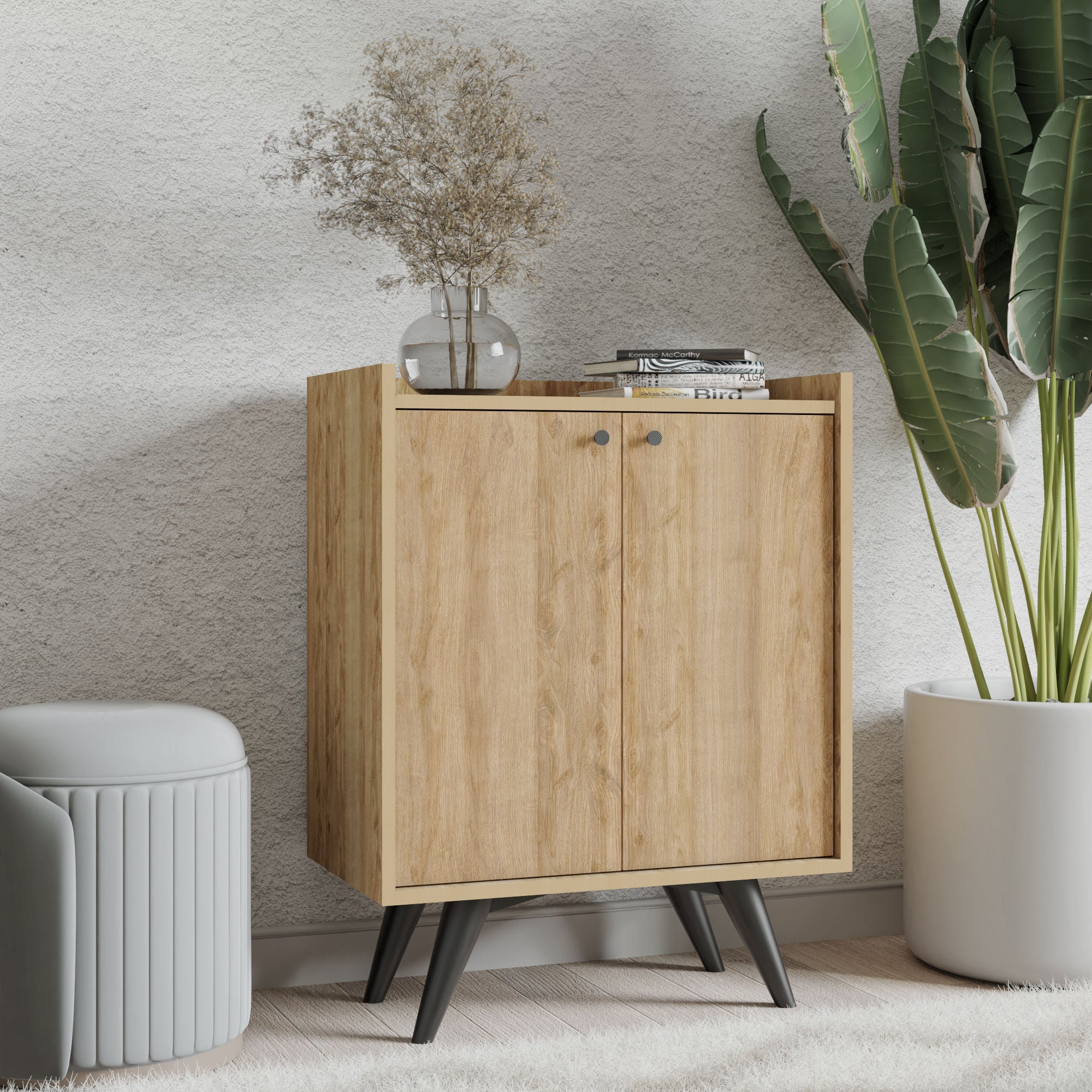 Armário multiusos – 70cm x 40cm x 91.5cm – Carvalho e Preto – Painéis de partículas revestidos a melamina