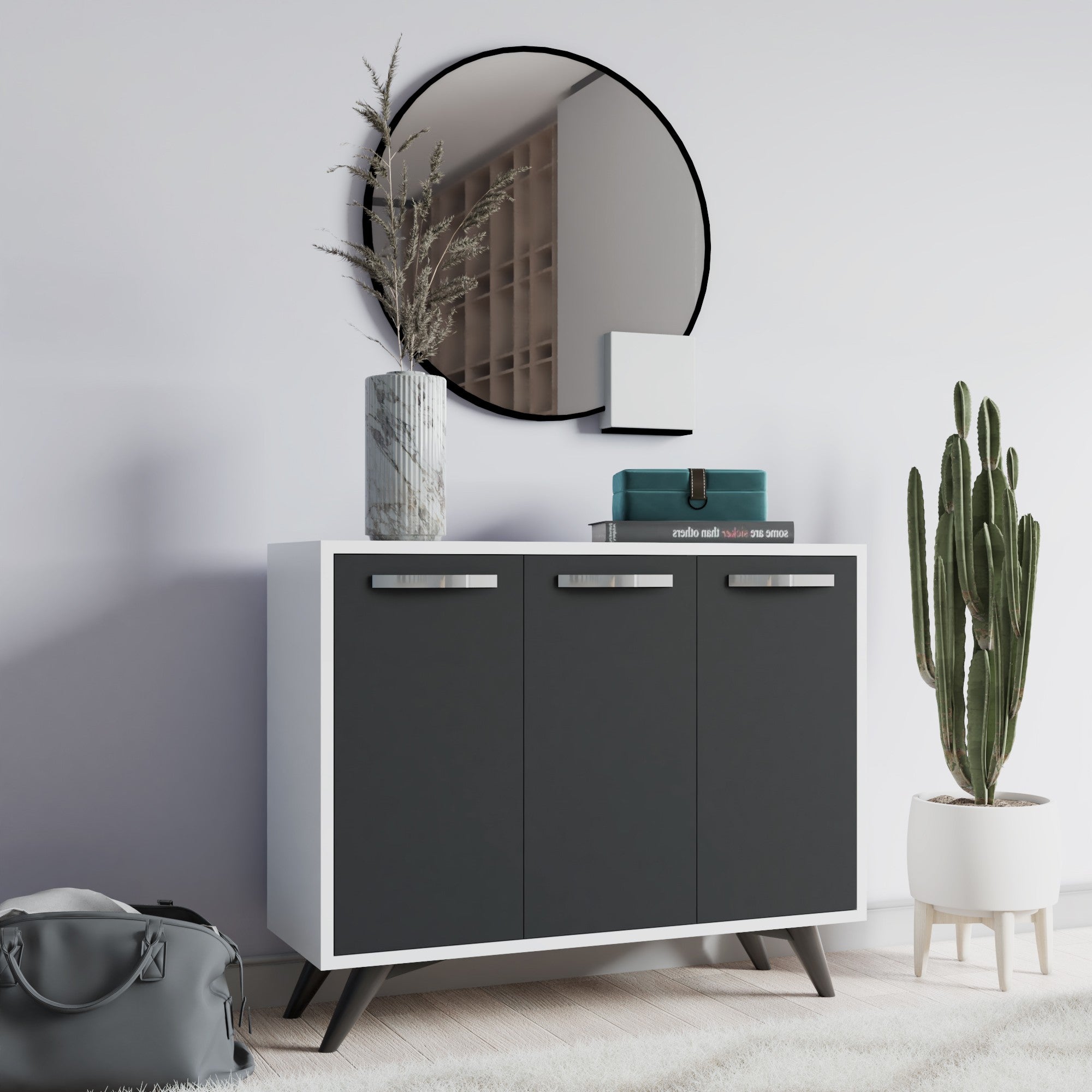 Armário multifuncional – 100cm x 82cm x 35cm – Branco e Antracite – Painel de partículas revestido a melamina