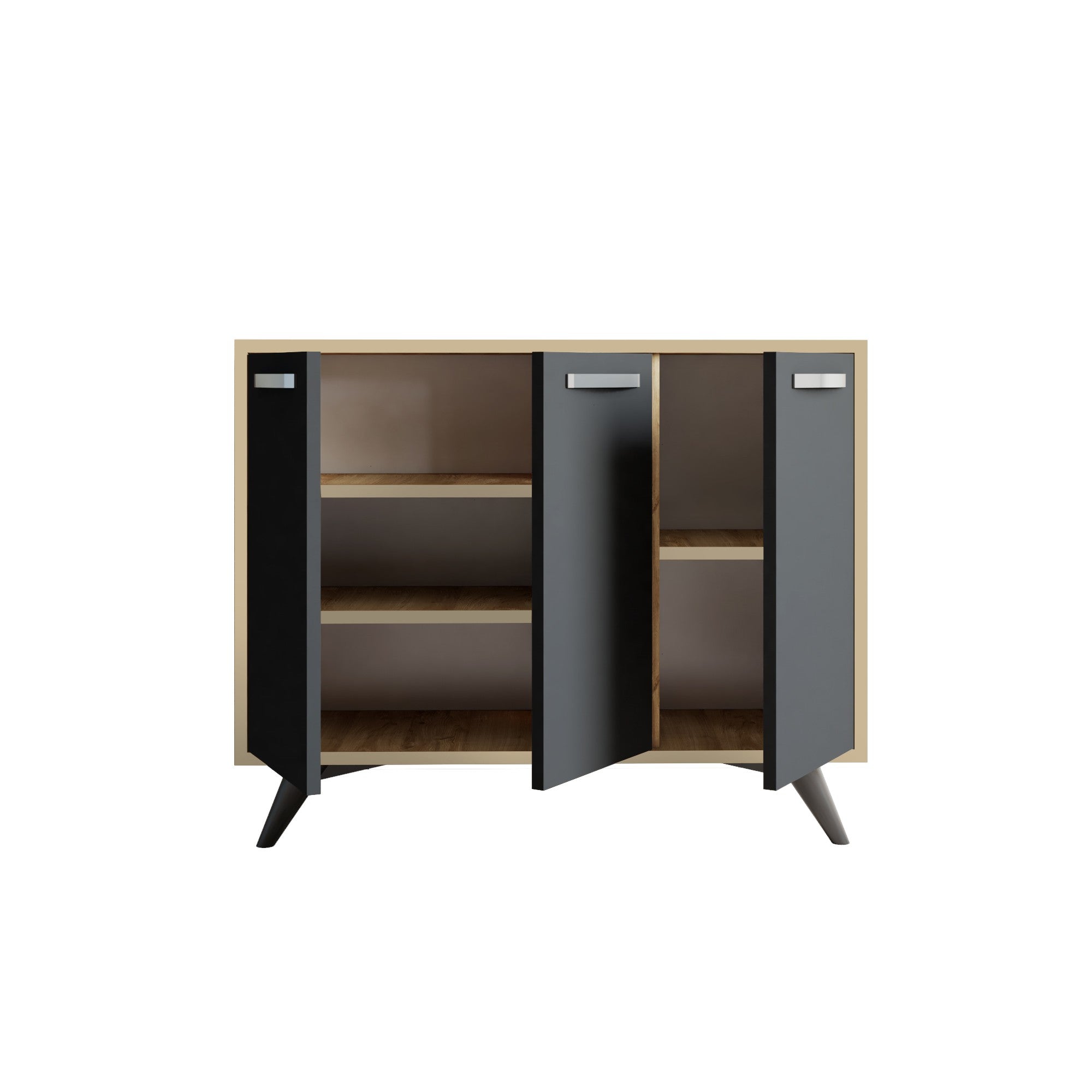 Armário multiusos – 100cm x 82cm x 35cm – Carvalho e Antracite – Painel de partículas revestido a melamina