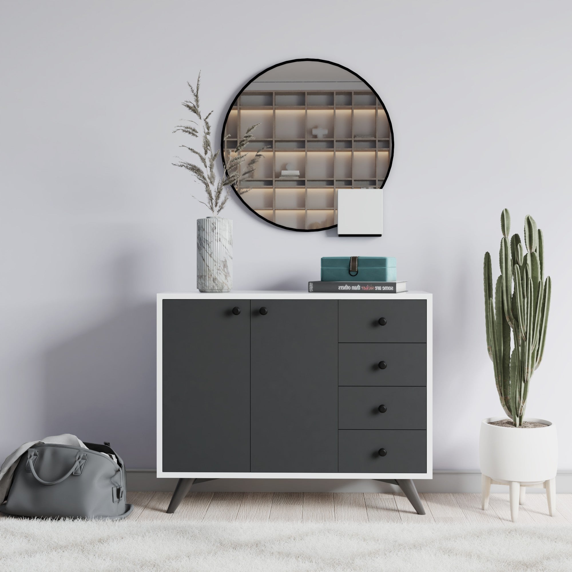 Armário Multiuso – 100cm x 82cm x 35cm – Branco, Antracite – MDF