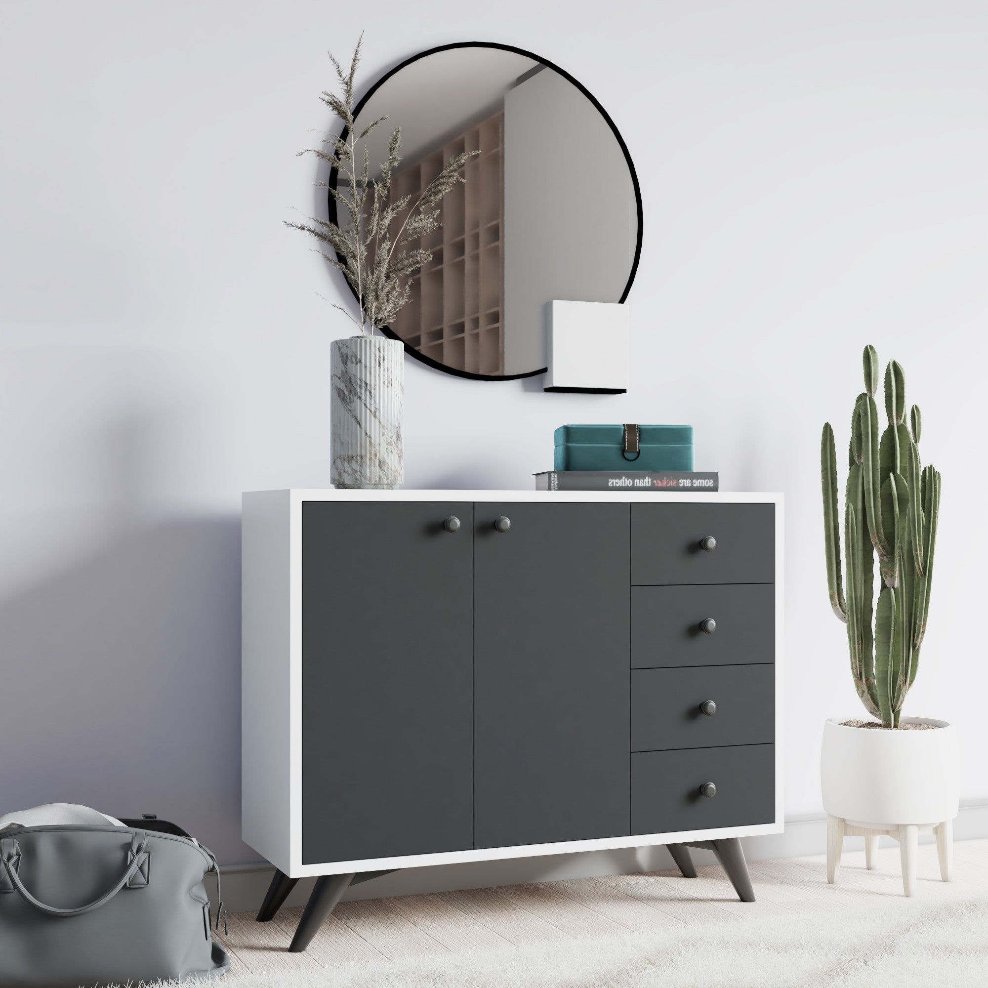 Armário Multiuso – 100cm x 82cm x 35cm – Branco, Antracite – MDF