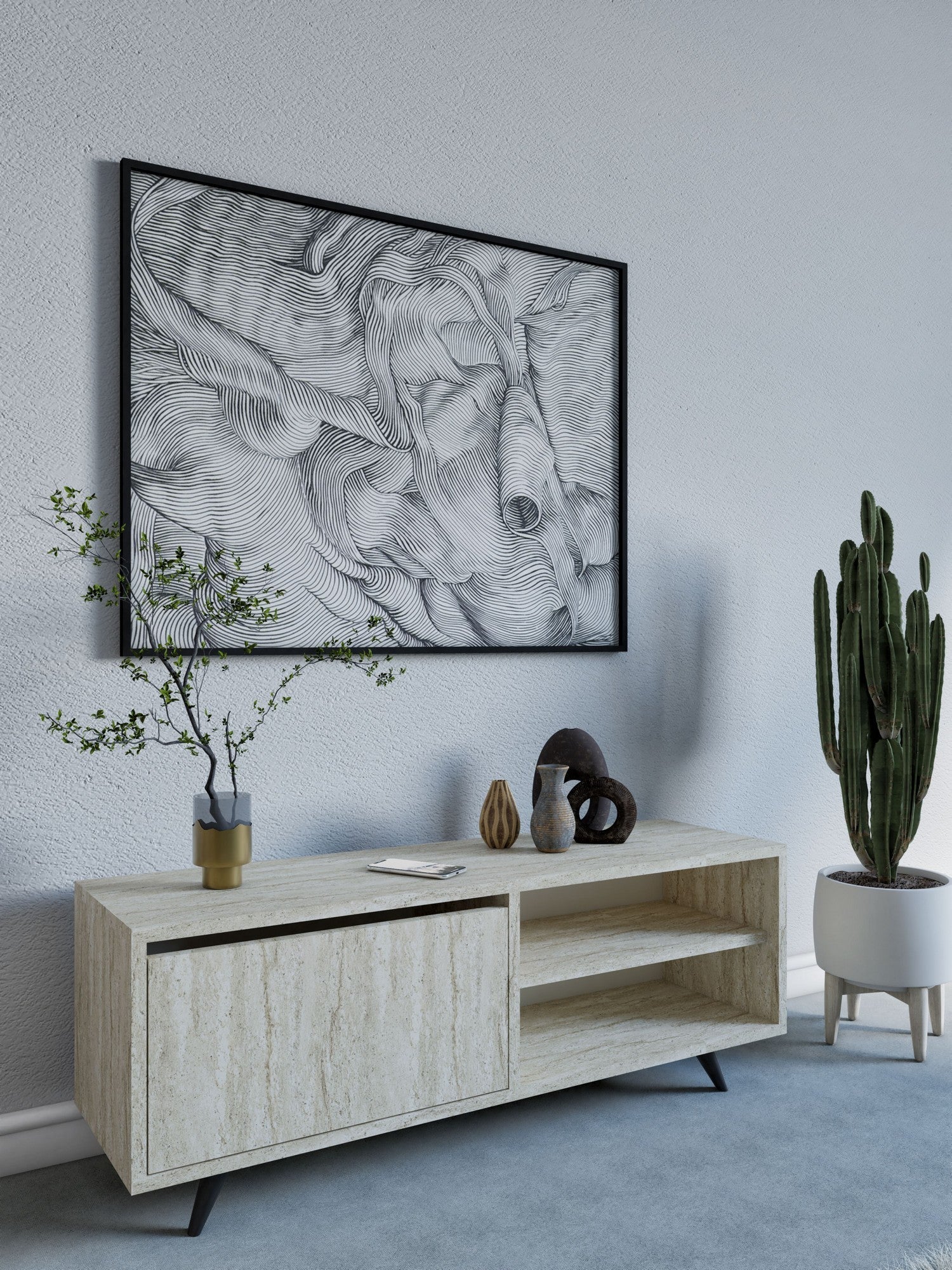 Móvel de TV – 120cm – Travertino – Painéis de partículas revestidos a melamina