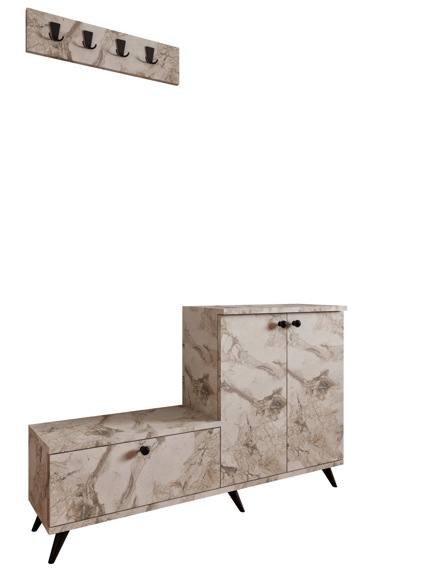 Conjunto para hall de entrada – 120cm x 76cm x 30cm – Mármore de Éfeso – Painel de partículas revestido a melamina