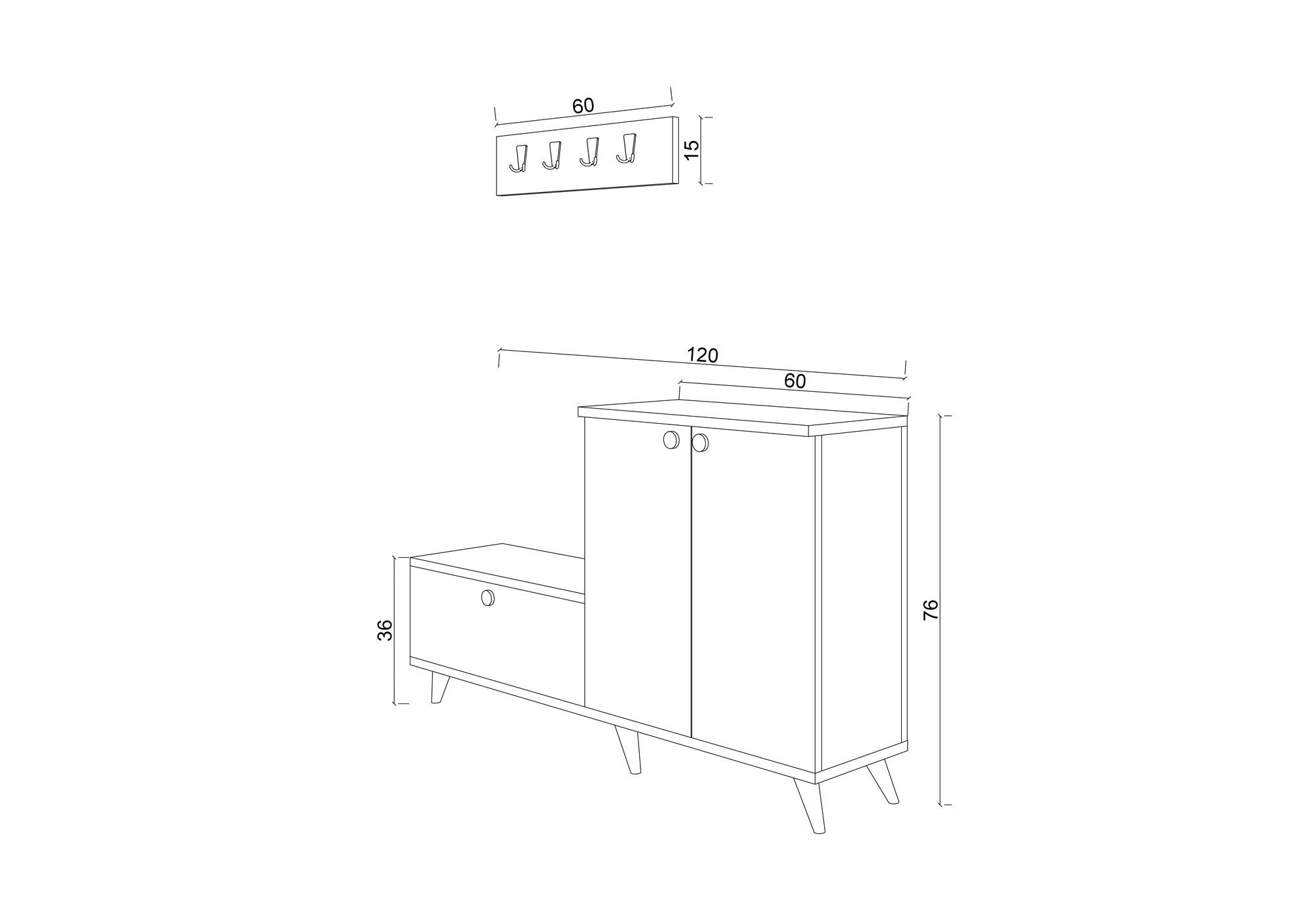 Conjunto para hall de entrada – 120cm x 76cm x 30cm – Mármore de Éfeso – Painel de partículas revestido a melamina