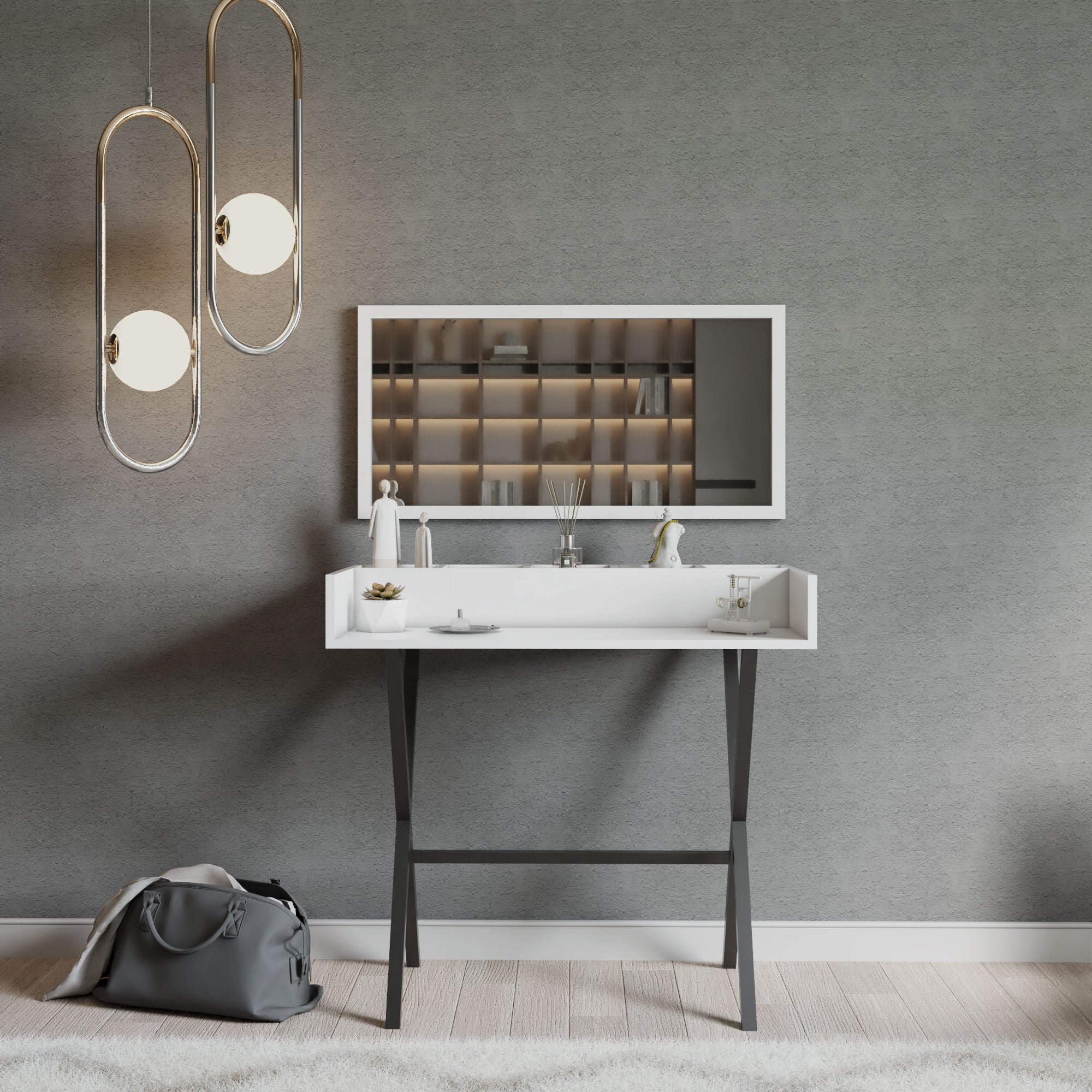 Toucador – 100cm x 91cm x 50cm – Branco e Preto – Painéis de Partículas revestidos a Melamina