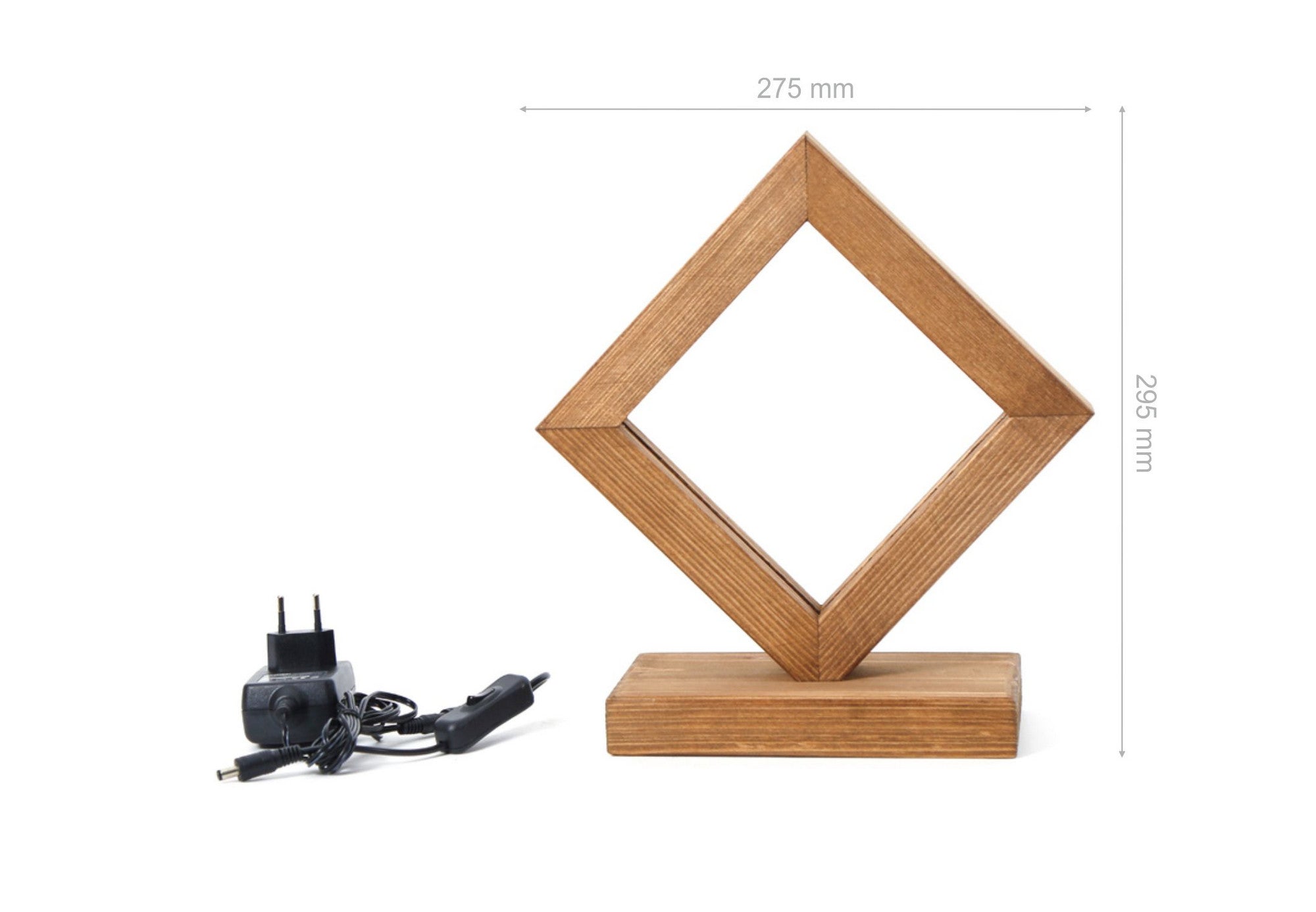 Candeeiro de Mesa LED Feita à Mão, Abeto Marrom, 27,5 x 29,5 x 12 cm | Secagem em Forno, Acabamento em Verniz, Design Rústico Moderno | Máx. 11 W, IP20, Adaptador 100-240 V