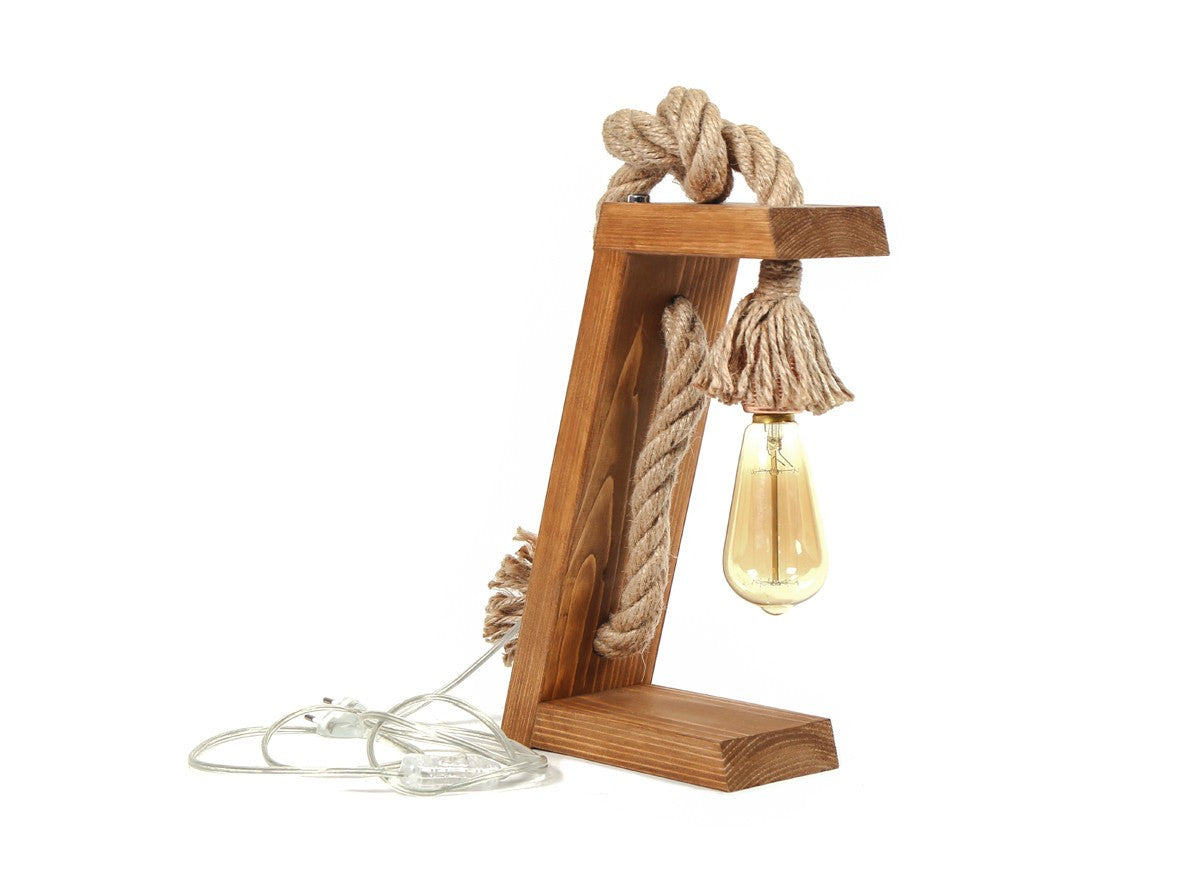 Candeeiro de Mesa Artesanal – 20 x 35 x 10 cm – Castanho e Dourado – 100% Abeto