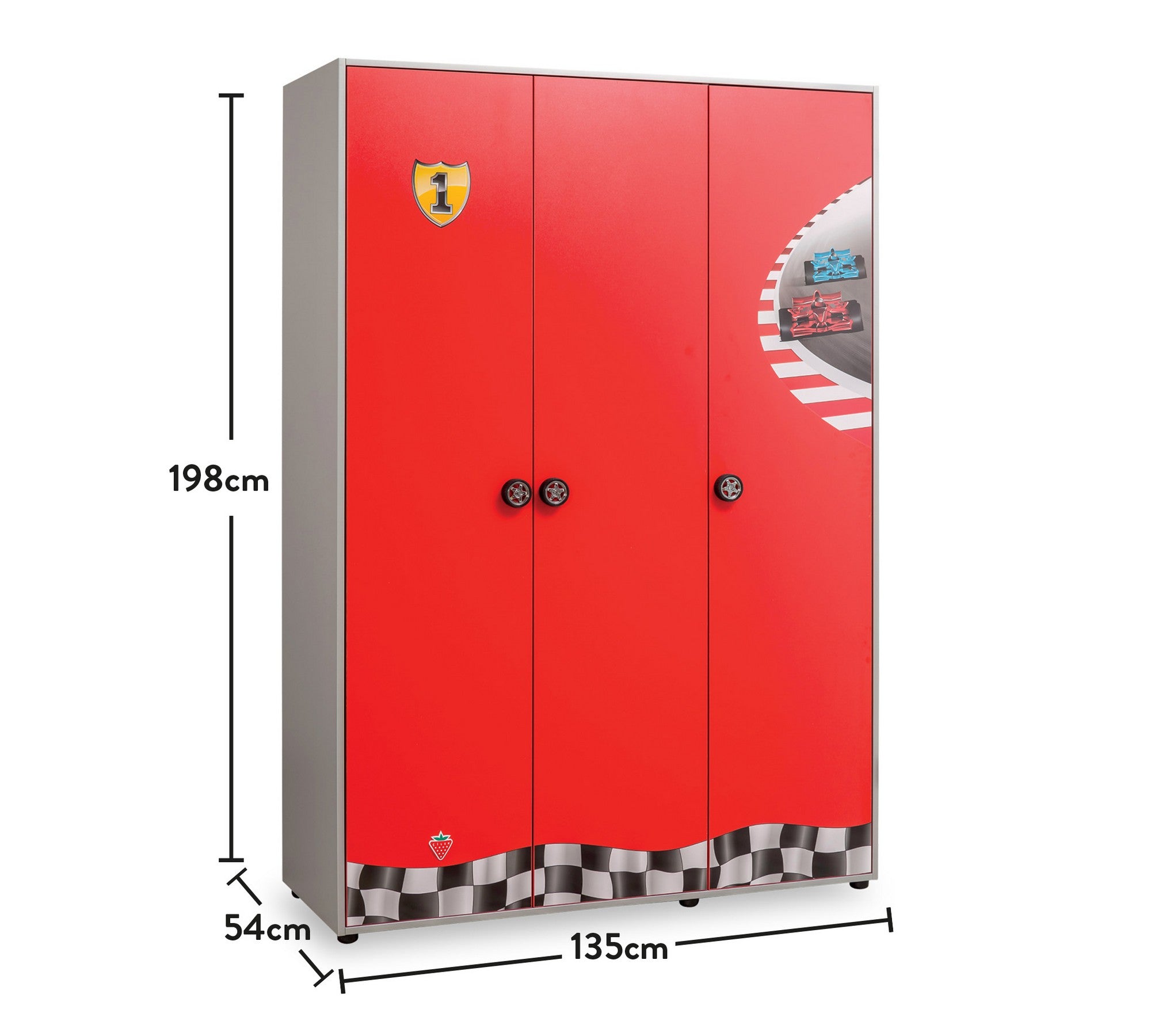 Roupeiro Race Cup Multicolor 135cm - Melamina 18mm com Gavetas, Prateleiras e Portas Soft Close para Quarto Infantil