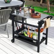 Mesa de Parrilla para Churrasco ao Ar Livre com Tampo em Aço Inoxidável, Estrutura em HDPE, Rodas e Pega para Piquenique no Pátio - Preto