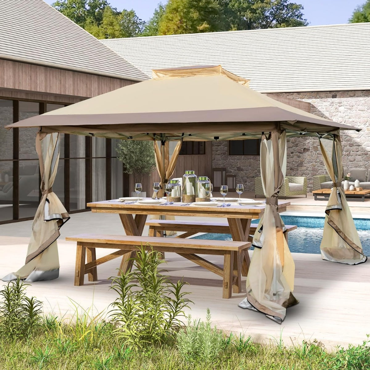 Pérgola de Jardim Dobrável – 3,6 x 3,6 m – Caqui – material durável