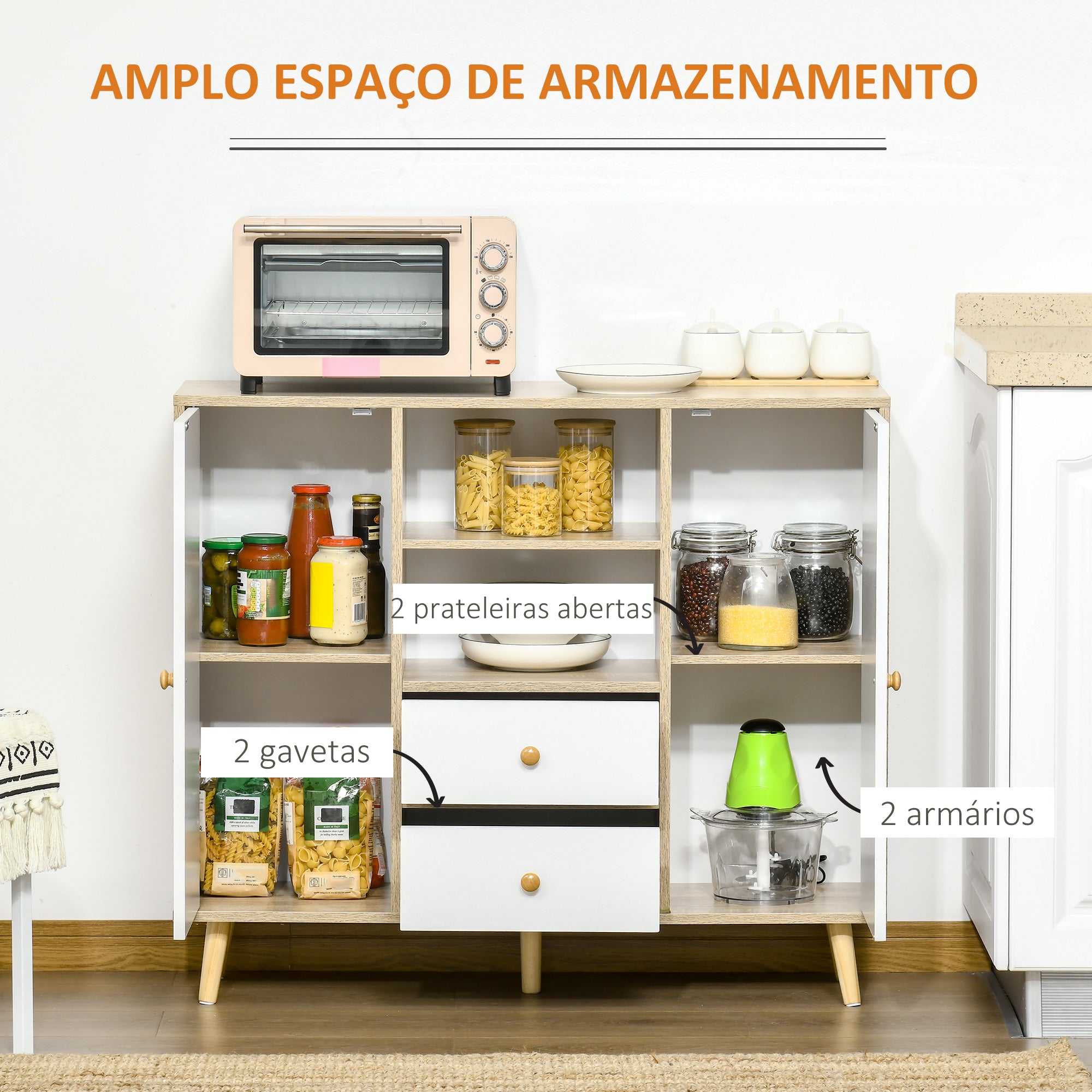 Aparador de Sala de Estar 100x30x85 cm Branco e Madeira Natural