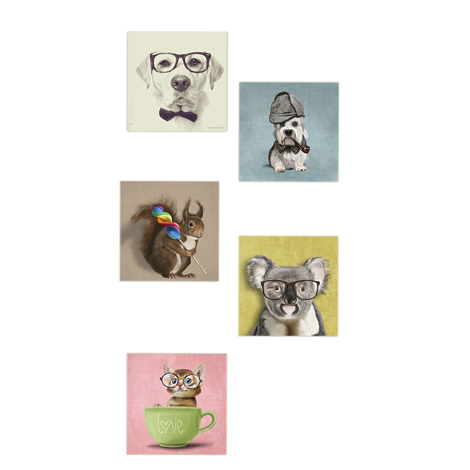 Conjunto Decorativo MDF 5 Peças Multicolor - Impressão UV Premium 15x15cm